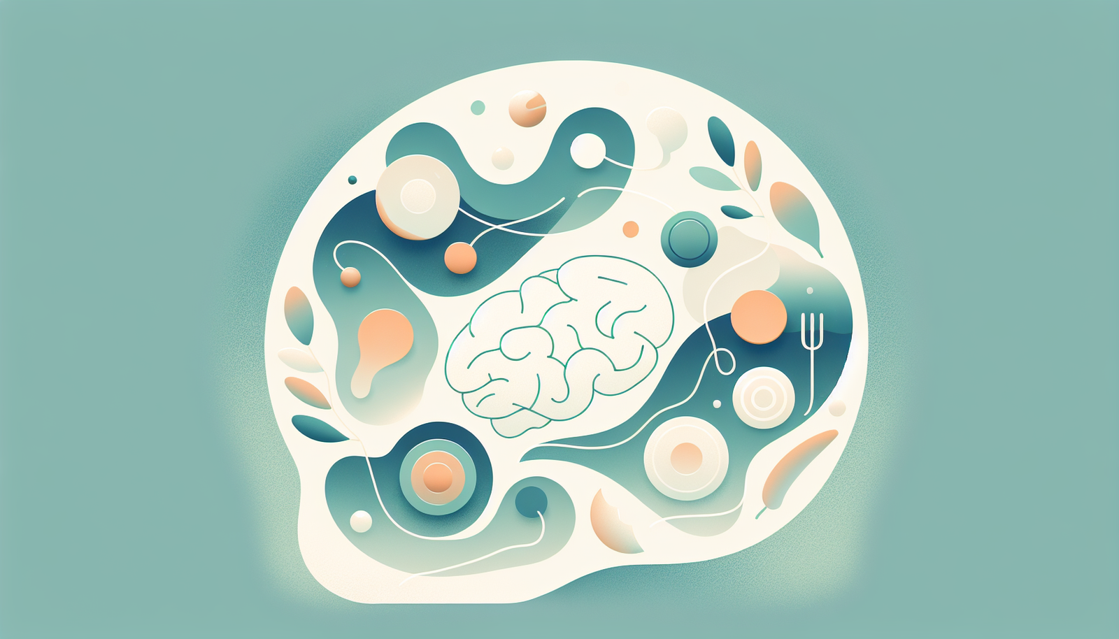 Neurodiversidade e transtornos alimentares representados por elementos abstratos de nutrição e saúde mental