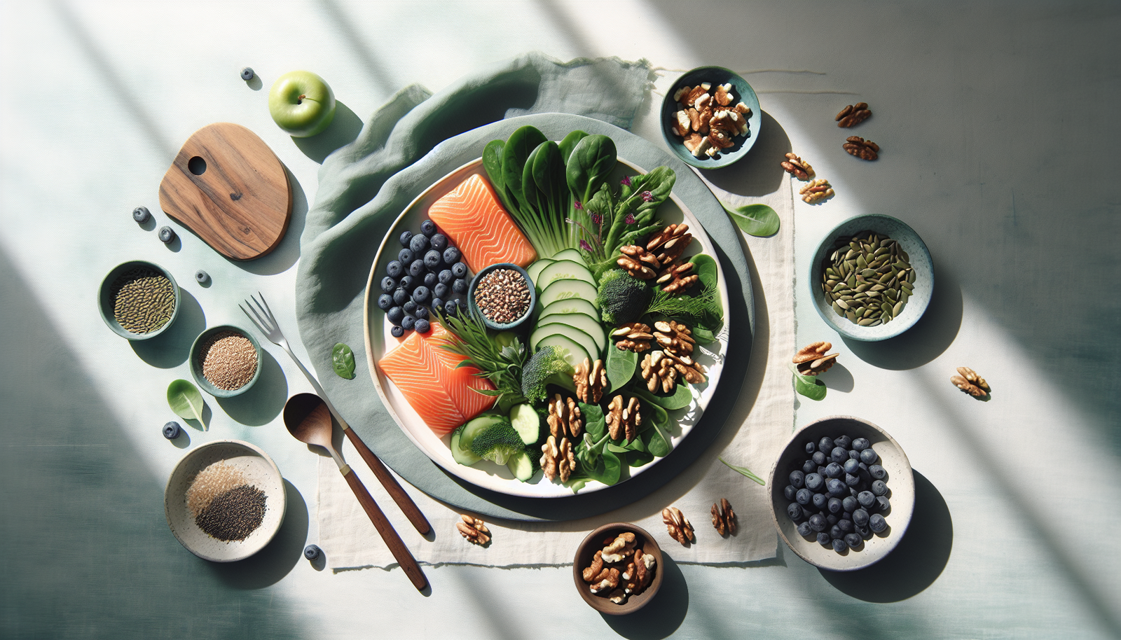 Prato colorido e nutritivo representando alimentação saudável para controle dos sintomas de TDAH em adultos
