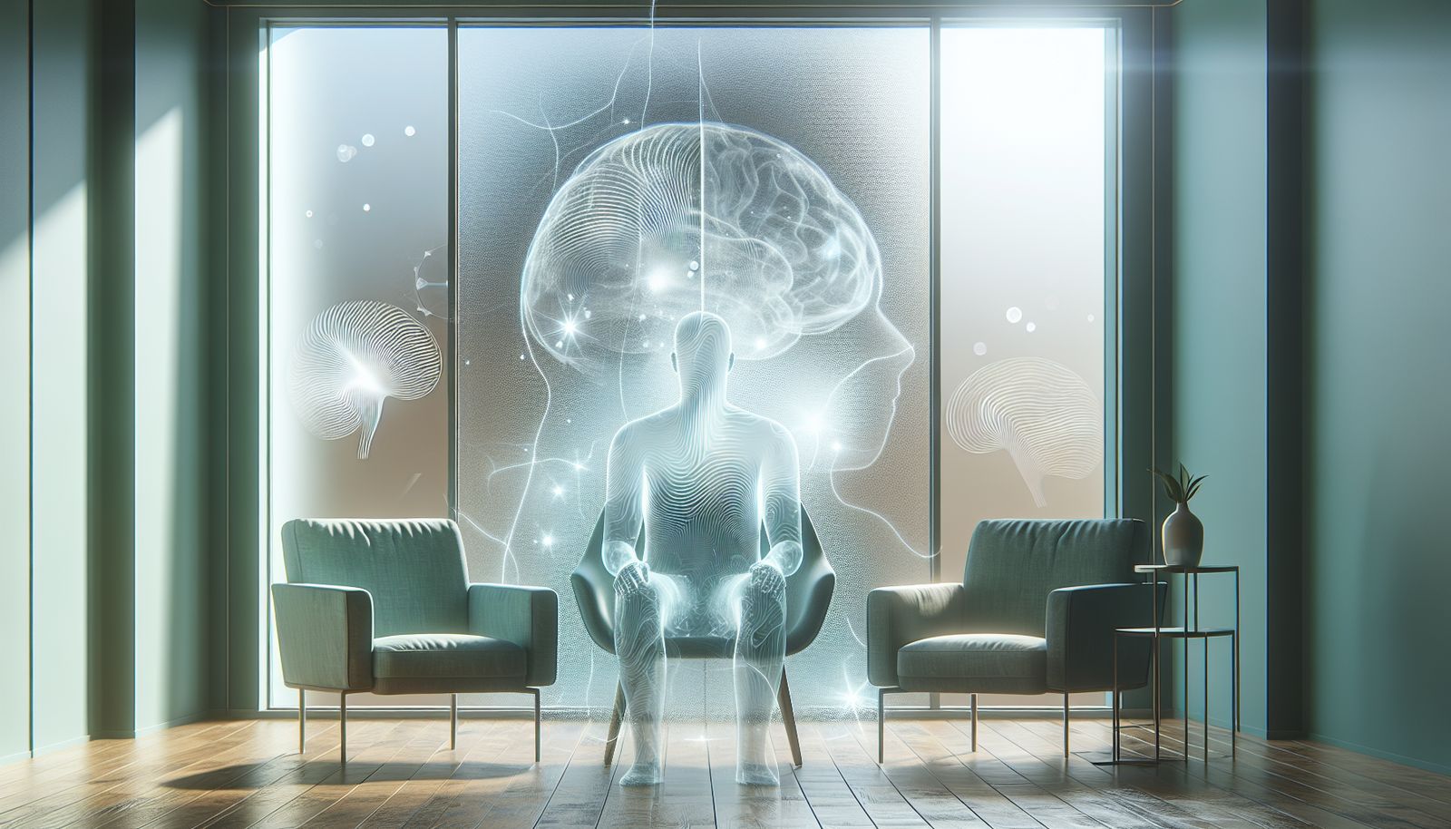 Representação visual de TDAH e estresse pós-traumático com ondas cerebrais sobrepostas em tons suaves de teal