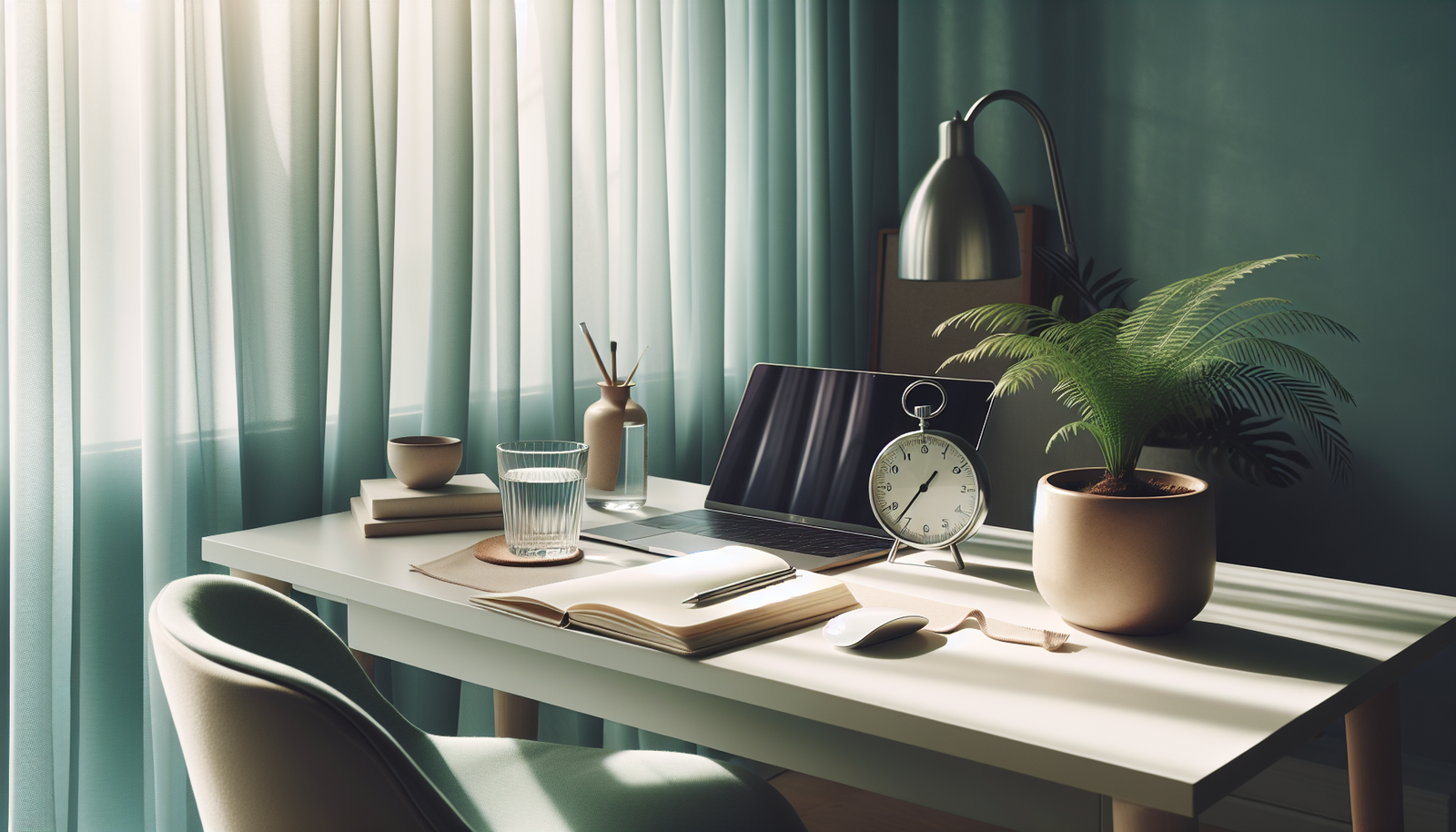 Pessoa com TDAH organizando rotina de trabalho remoto em home office minimalista e tranquilo